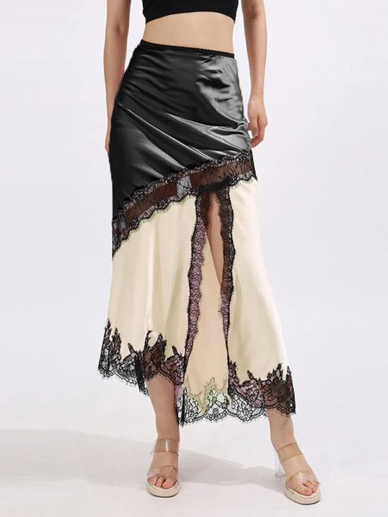 SKIRTS Dresses & Skirts - Lace Trim Asymmetrical Midi Skirt